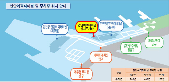 연안여객터미널 및 주차장 위치 안내