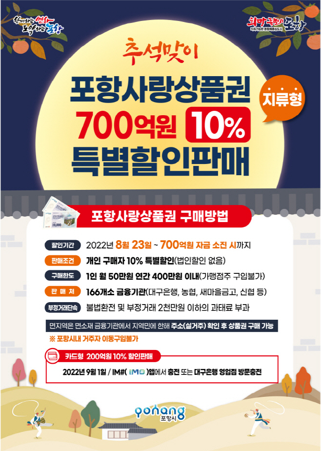 220811 추석명절 맞아 포항사랑상품권 700억 특별할인 판매로