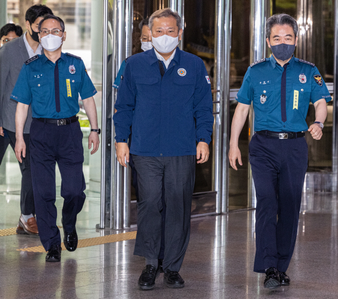 '을지연습' 점검 위해 경찰청 찾은 이상민 행정안전부 장관
