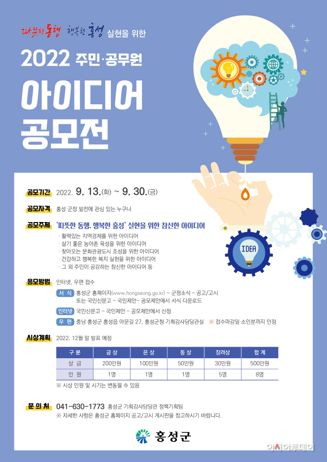 8일 (홍성군, 2022년 주민·공무원 아이디어 공모전 개최)