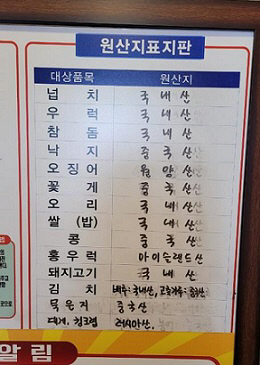 모 식당 원산지표시 판