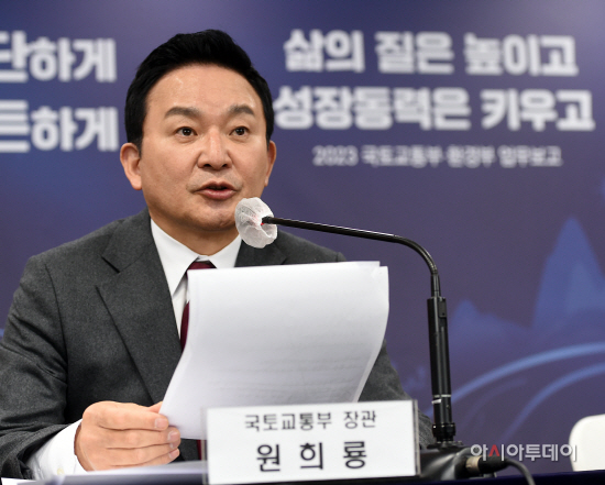 [포토]2023 국토교통부 업무계획 보고 발표하는 원희룡 장관