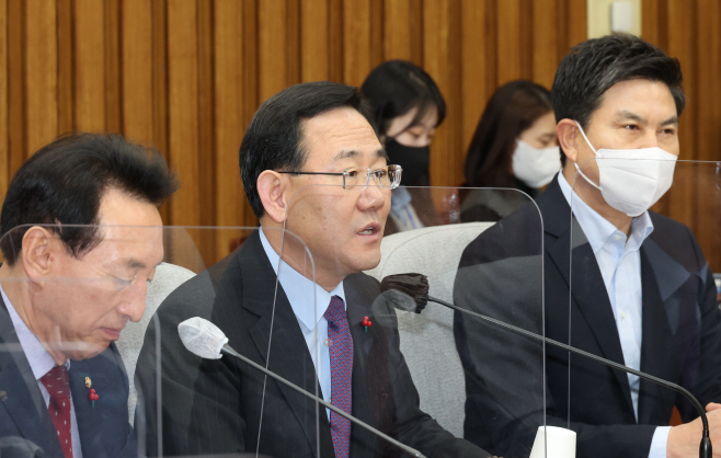 원내대책회의에서 발언하는 주호영 원내대표