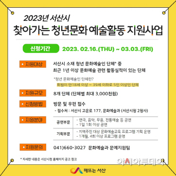 서산시, 청년 예술활동 지원사업에 8개 참여단체 모집