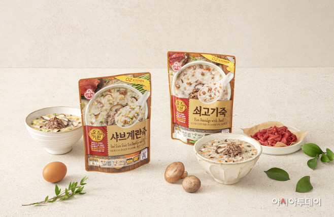 오뚜기 오즈키친 파우치죽 2종(쇠고기,샤브계란) 연출컷
