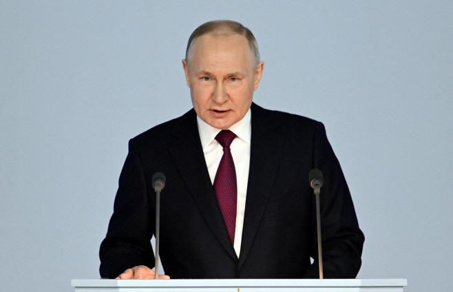 우크라 침공 후 첫 국정연설 하는 푸틴 러시아 대통령