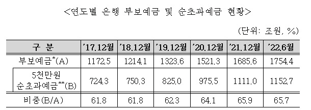 은행 부보예금 및 순초과예금 현황