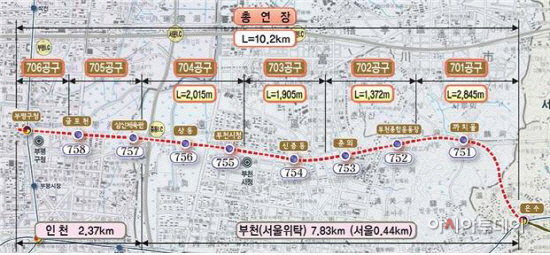 서울 지하철 7호선 부천구간 노선도