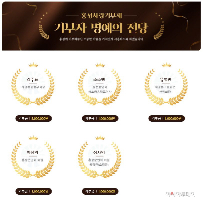 고향사랑기부제 온라인 명예의 전당 개설)
