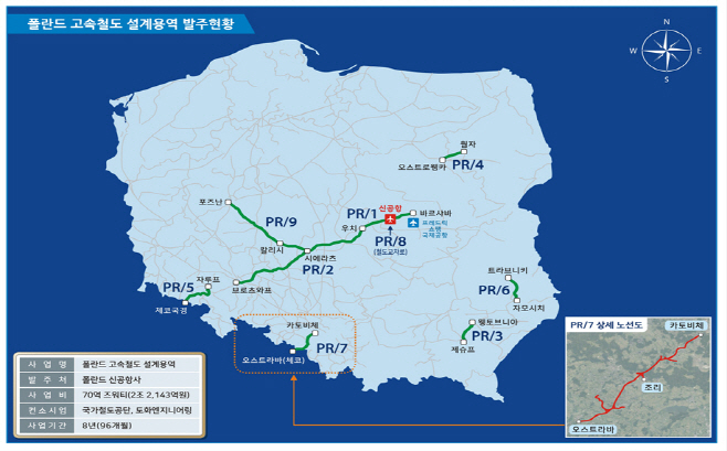 폴란드 신공항 고속철도 설계 노선도