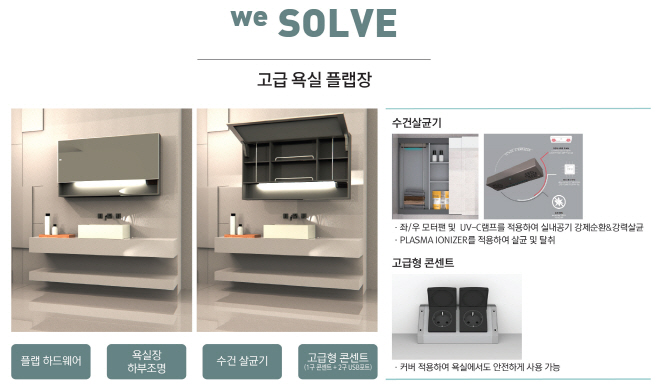 수건 살균기가 부착된 고급 욕실 플랩장