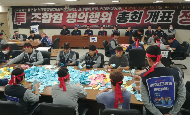 HD현대중공업 노조, 파업 찬반투표 개표<YONHAP NO-3408>