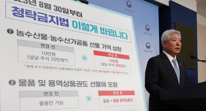 30일부터 공직자 농수산물 선물 15만원까지 가능