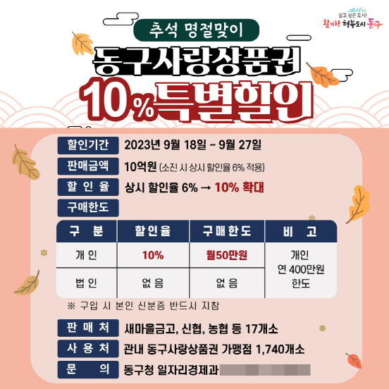 (3) 동구_추석 명절맞이 동구사랑상품권 특별할인 포스터1