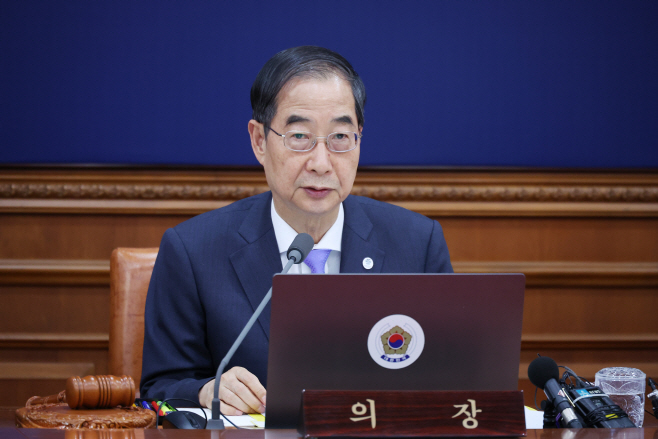 국무회의에서 발언하는 한덕수 국무총리
