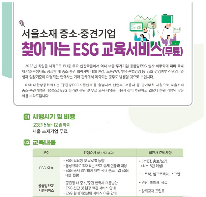 ‘찾아가는 ESG 교육’ 교육 안내문