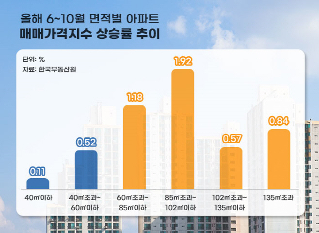 올해 6~10월 면적별 아파트 매매가격지수 상승률 추이