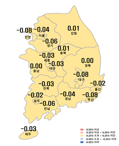 12월 셋째 주 시도별 아파트 매매가격지수 변동률