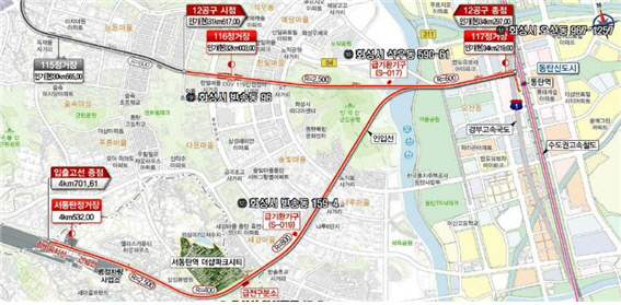 인덕원-동탄 복선전철 제12공구 노반신설 기타공사 노선도