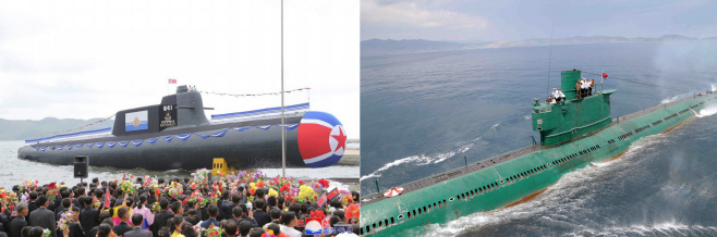 북한의 기존 로미오급 잠수함과 신형 잠수함 모습