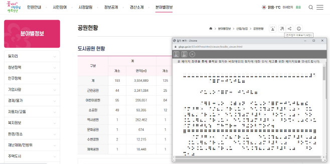 경산시- 경산시 누리집(홈페이지) 점자로도 볼 수 있다