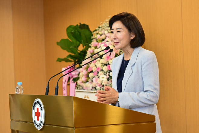 [포토] 대한적십자사 회장 취임식 축사하는 나경원 전 의원