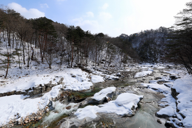 눈과 계곡이 빚은 겨울 정취