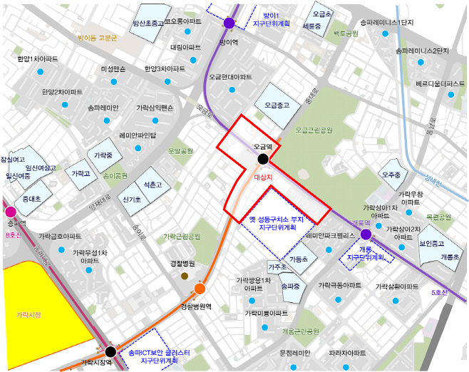 오금지구중심 지구단위계획구역 위치도