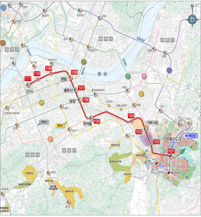 위례신사선 노선도