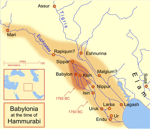 함무라비 시대 바빌로니아의 지도