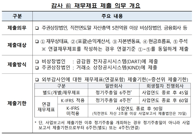 감사 전 재무제표 제출 의무 개요