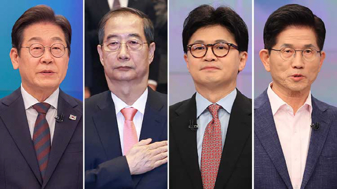 (왼쪽부터) 이재명 더불어민주당 대선 후보, 한덕수 전 국무총리, 한동훈
