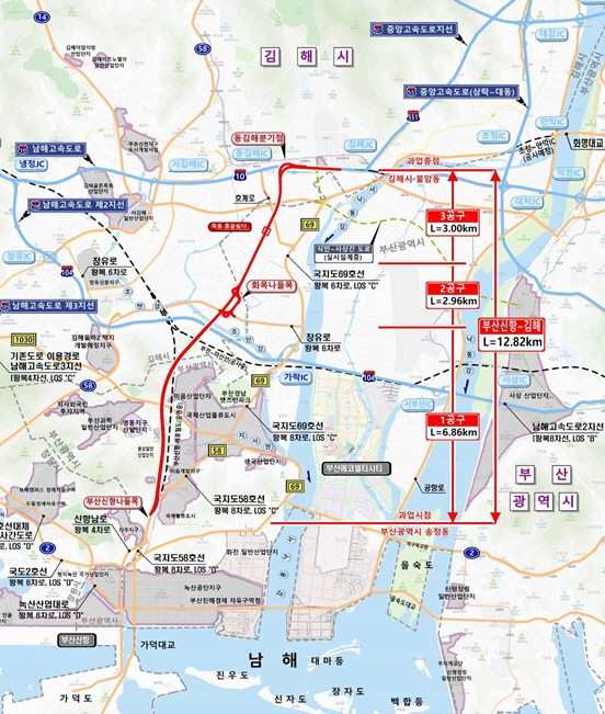 부산신항∼김해 고속도로 노선 계획도