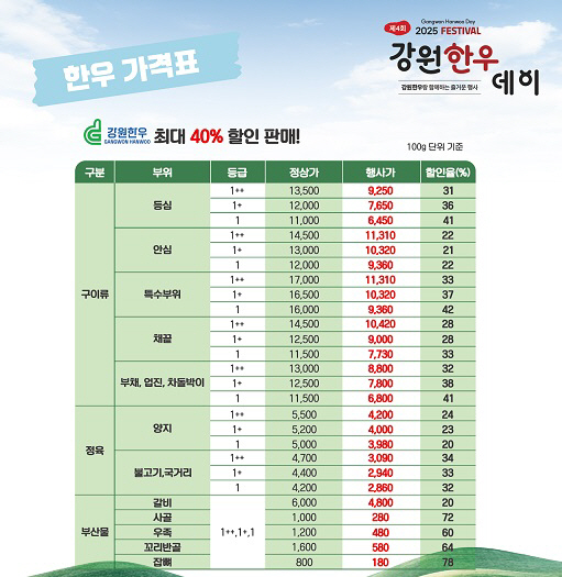 강원한우데이_가격표