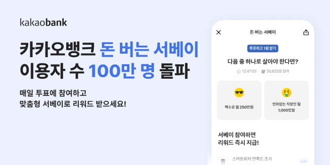 [카카오뱅크 보도자료] 돈 버는 서베이 이용자 수 100만 명 돌파_250623