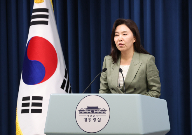 브리핑하는 강유정 대변인