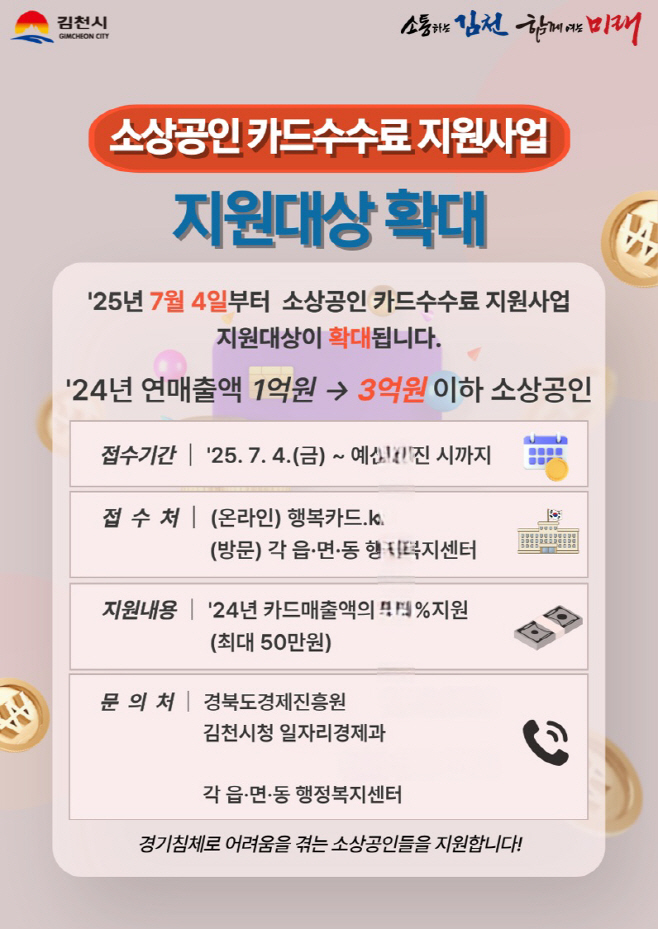 김천시, 소상공인 카드수수료 지원대상 확대