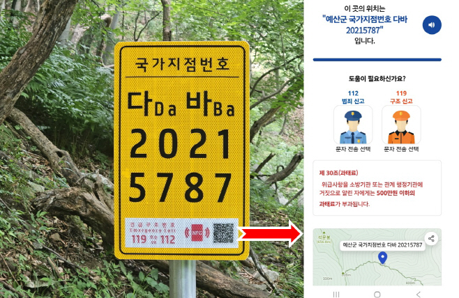 예산군, 주요 등산로에 스마트 국가지점번호판 설치