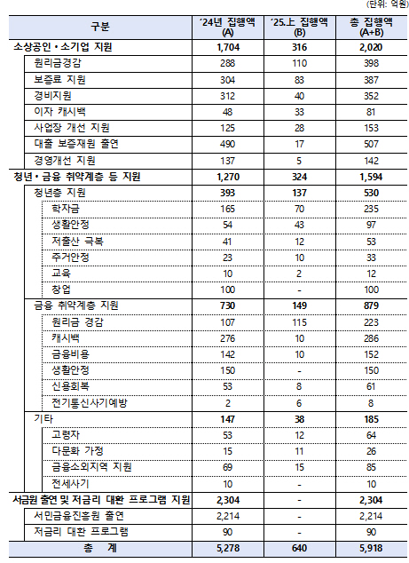 은행권 자율프로그램 집행 총괄표