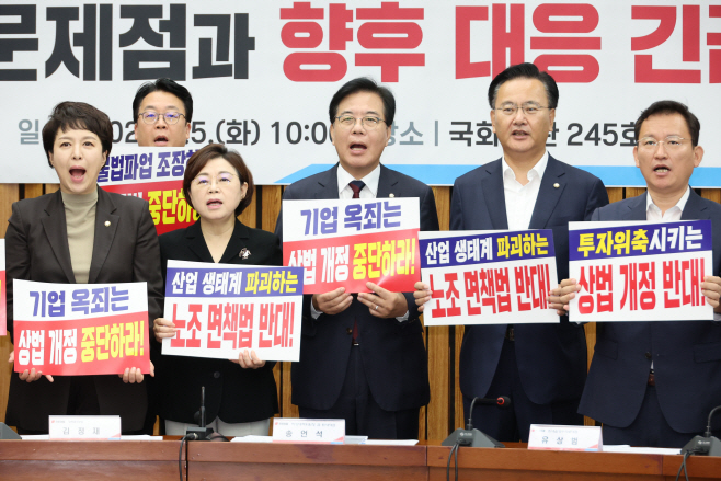 상법, 노조법 반대 구호 외치는 국민의힘 의원들<YONHAP NO-1371>