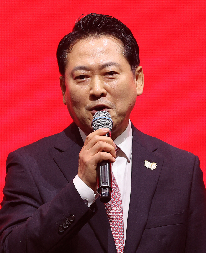 정견 발표하는 장동혁 당대표 후보<YONHAP NO-3474>