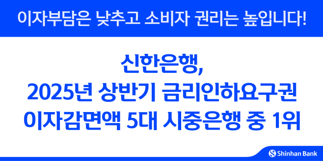 [보도자료 이미지]신한은행, 2025년 상반기 금리인하요구권 이자감면액 시중은행 1위