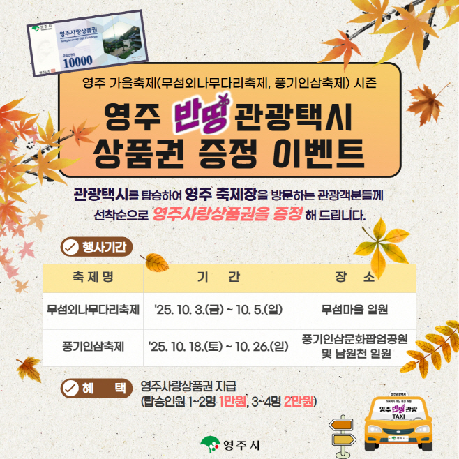영주-6-1 영주시, 가을 축제는 차 맡기고 ‘반띵관광택시’로 즐기세요(홍모이미지)