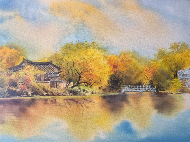 '가을빛에 물든 위양지' 75×55 Watercolor on pape