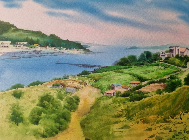 남해의 푸른 숨결 75×55 Watercolor on pape