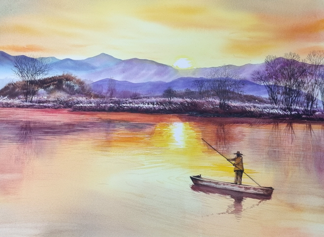 '황혼을 건너는 시간' 73×53.5 Watercolor on pape