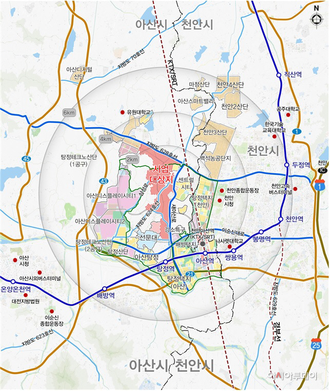 아산탕정2 도시개발사업 위치도