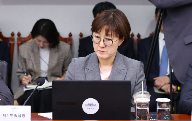 수석보좌관회의 참석한 김현지 제1부속실장<YONHAP NO-4579>