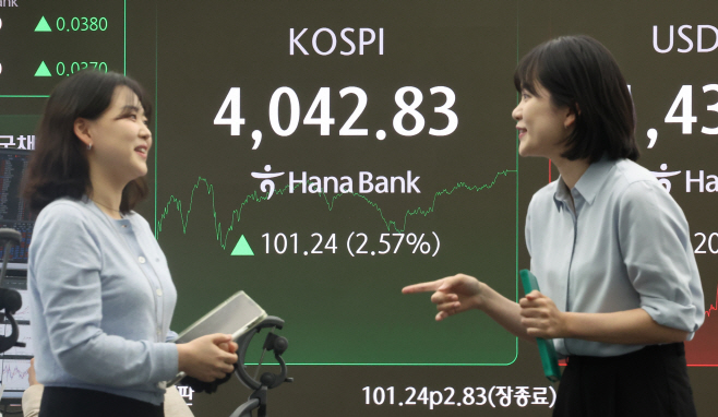 4,000 돌파하며 새 역사 쓴 코스피<YONHAP NO-4251>