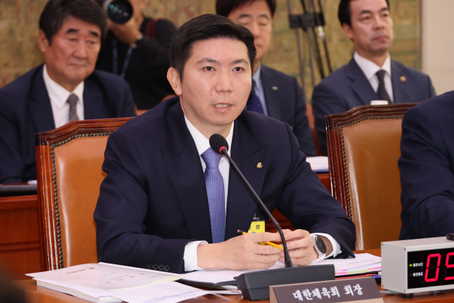 답변하는 유승민 대한체육회장